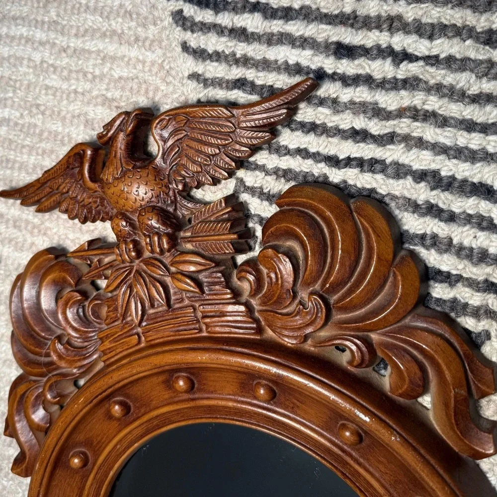Vintage Federal Eagle Wall Mirror Ornate Carved Frame Colonial Style